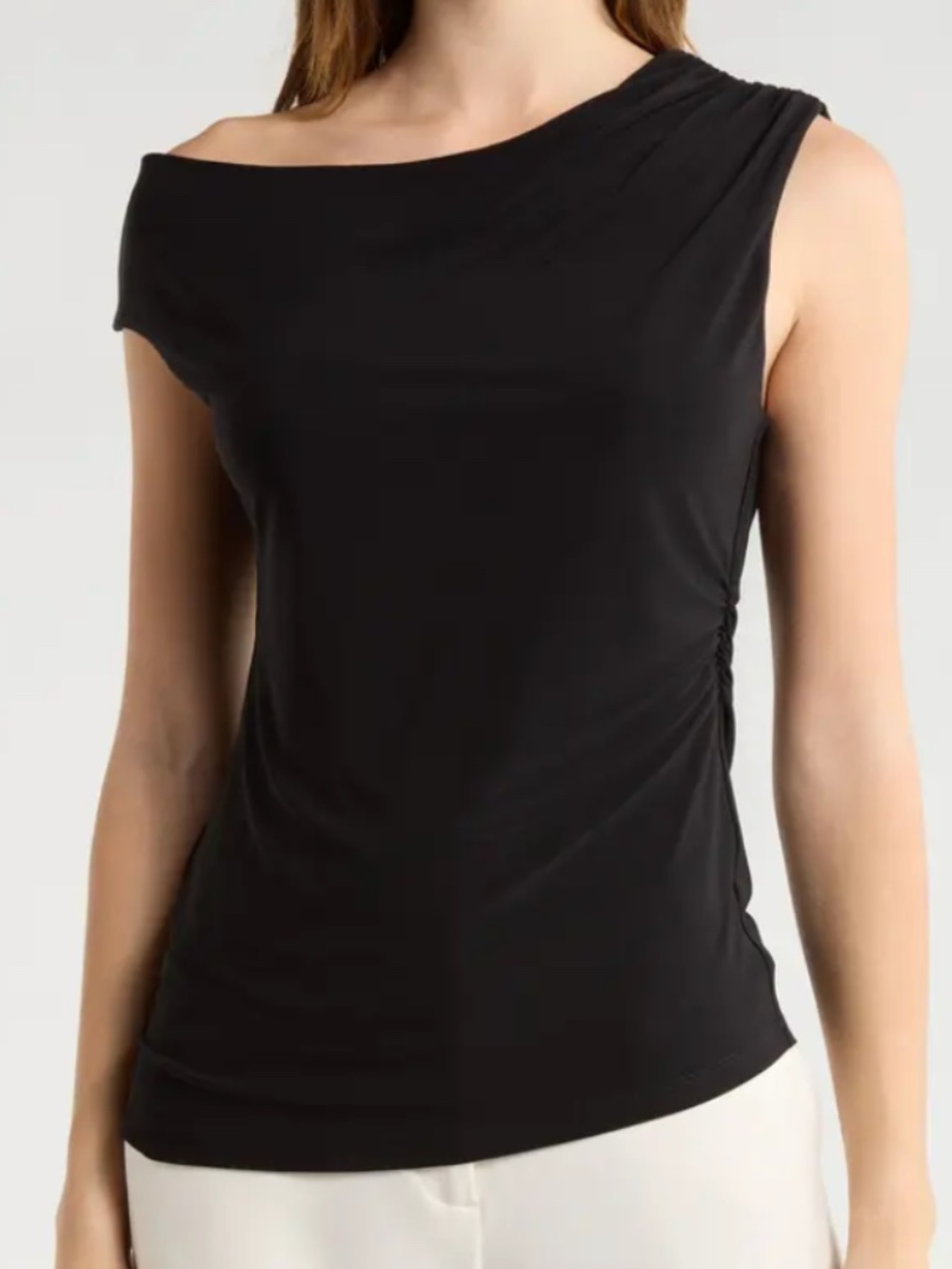 Leith Asymmetric One-Shoulder Top Black S